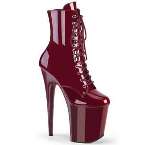 Pleaser Flamingo-1020 – Burgundy patent ankle boots (heel 20 cm)