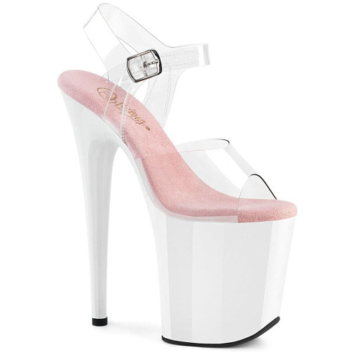 Pleaser Flamingo-808 – White Sandals with Pink Insole (heel 20 cm)