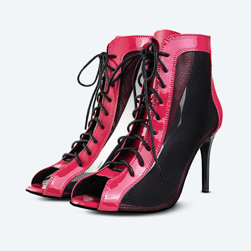 Fuchsia Vegan– Patent Leatherette High Heel Booties with mesh (heel 9 cm)