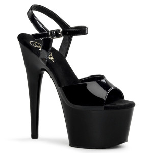 Pleaser Adore-709 – Sandales à bride noir verni/noir (talon 17.8 cm)
