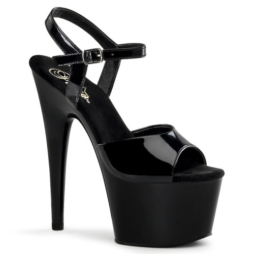 Pleaser Adore-709 - Black Patent/Black Ankle Strap Sandals (Heel 17.8 cm)